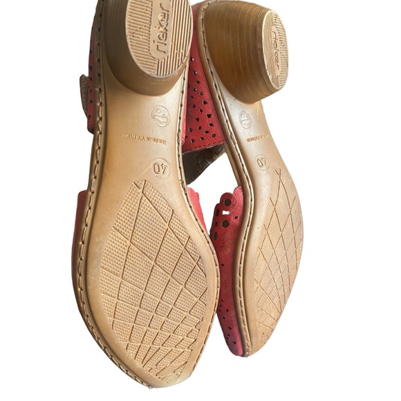 Rieker Mirjam Mary Jane Heels Womens 40 US 9 Red Leather Perforated Boho - Picture 3 of 3